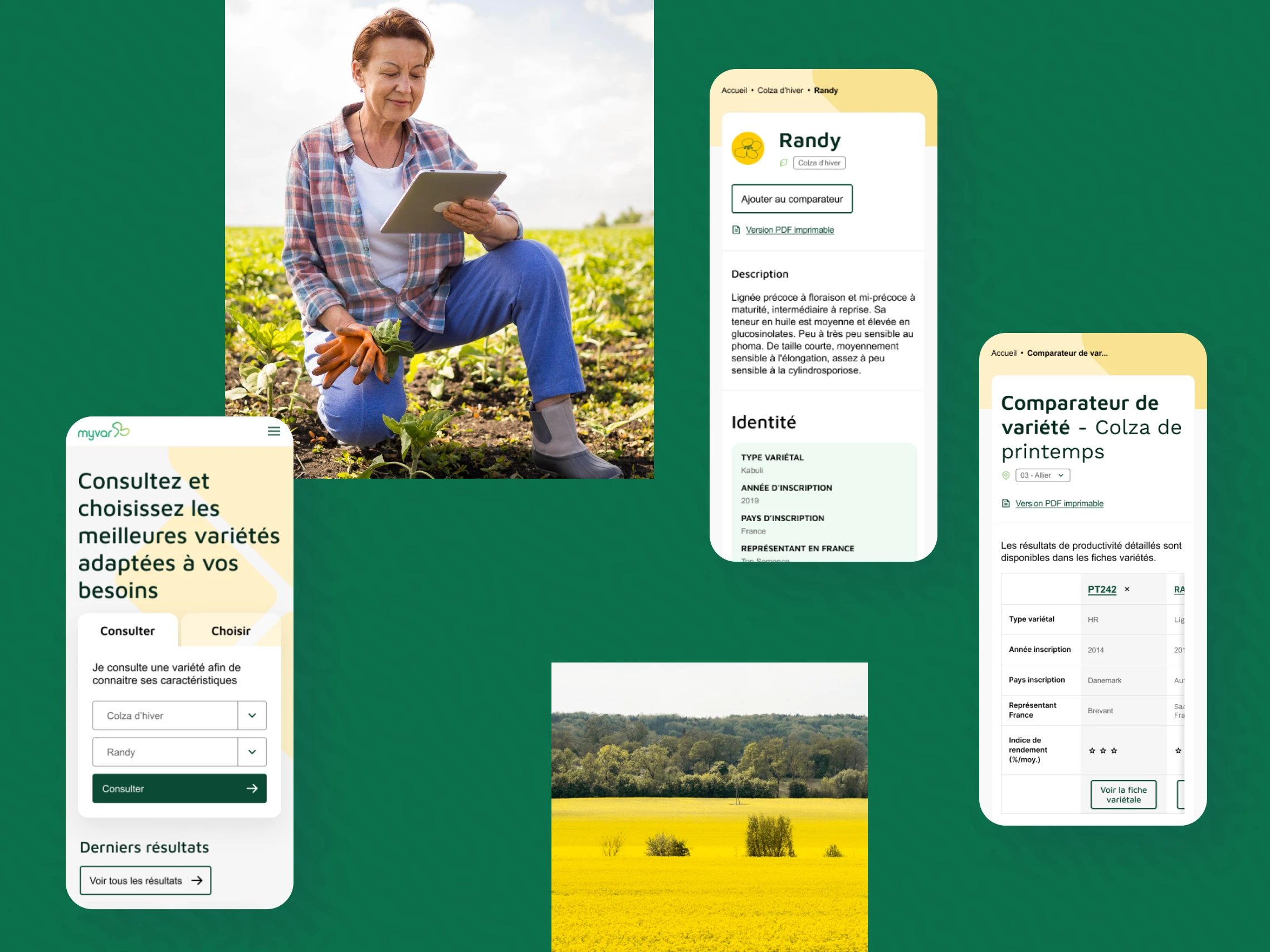 Vue mobile du site d'aide à la décision Myvar pour les producteurs d'oléagineux français